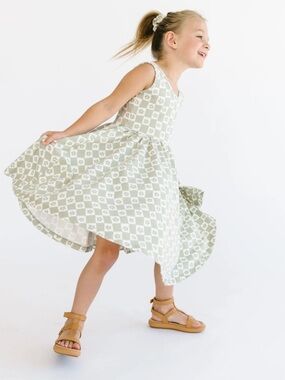 Alice + Ames | Checked Fleur Tank Ballet Dress | Sage & White | 8